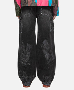 Wax Coated Carpenter Wide-Leg Jeans (Black)