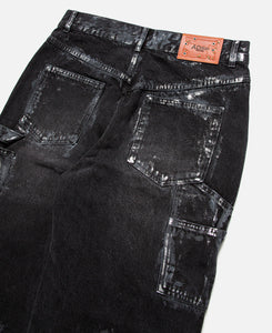 Wax Coated Carpenter Wide-Leg Jeans (Black)
