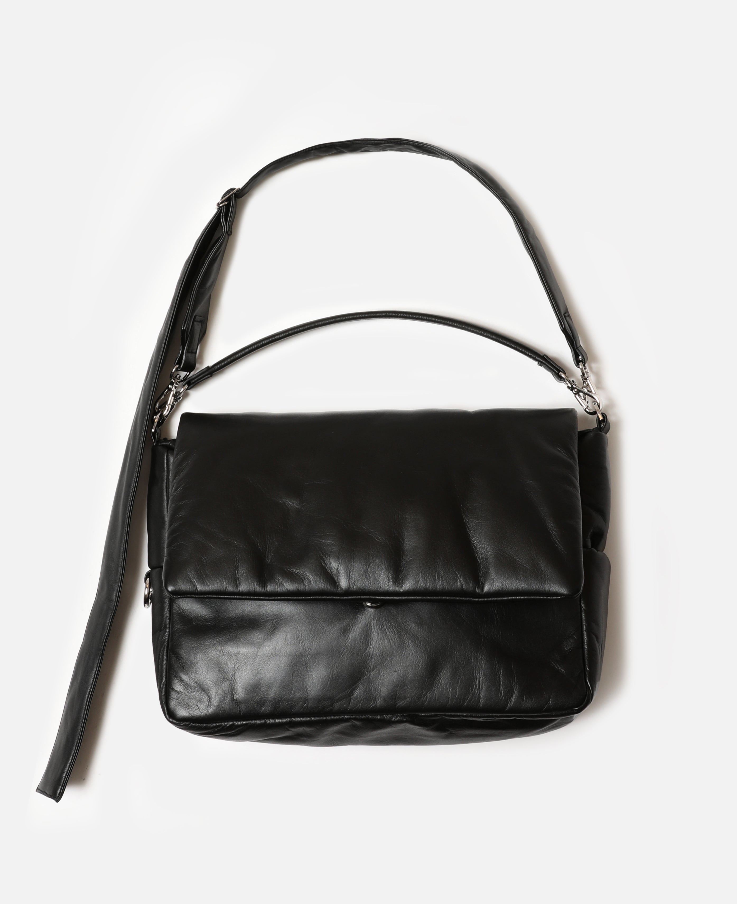 Leather Padded Flap Holiday Bag (Black)