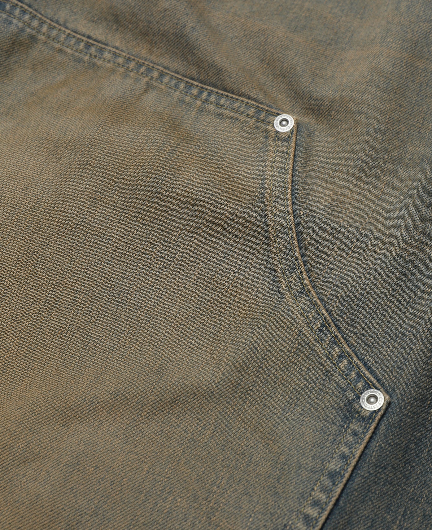 Vintage Dyed Selvedge Denim Double Knee Curved Worker Pants (Beige)
