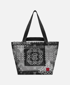 Small Silk Print Beach Bag (Black)