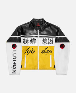 Grainy Faux / Nylon Moto Jacket (Yellow)