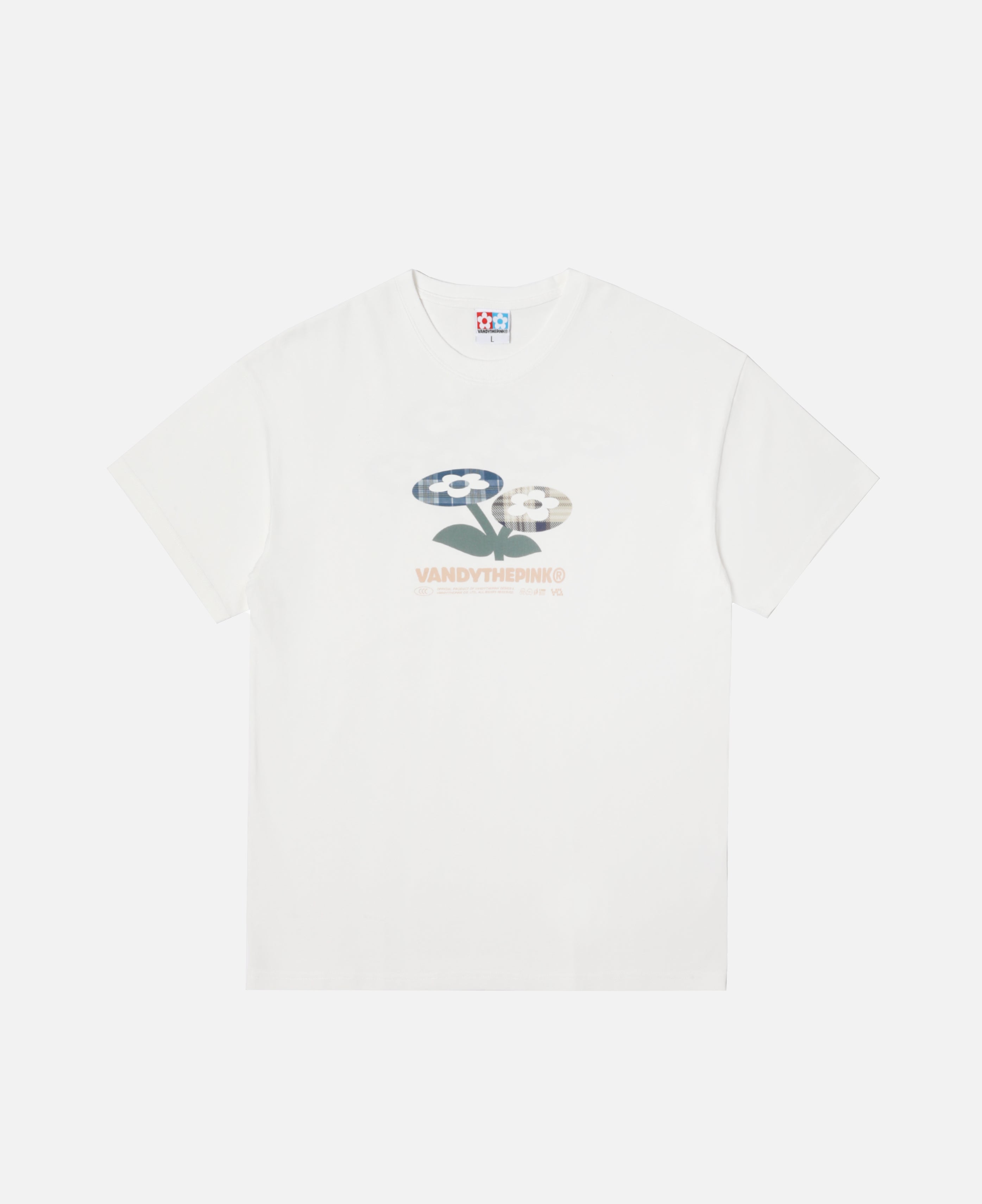 Plaid Two Flower T-Shirt (White)