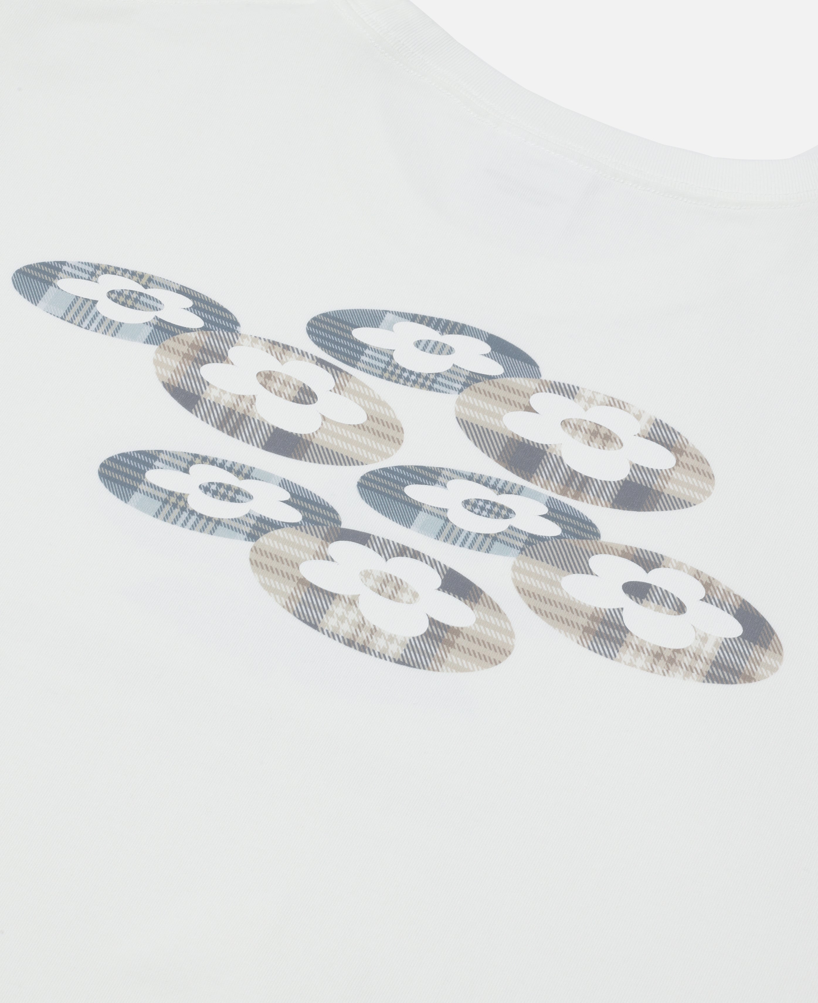 Plaid Two Flower T-Shirt (White)
