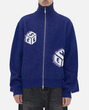 Y.E.S Dice Full Zip-Up Knit Cardigan (Blue)