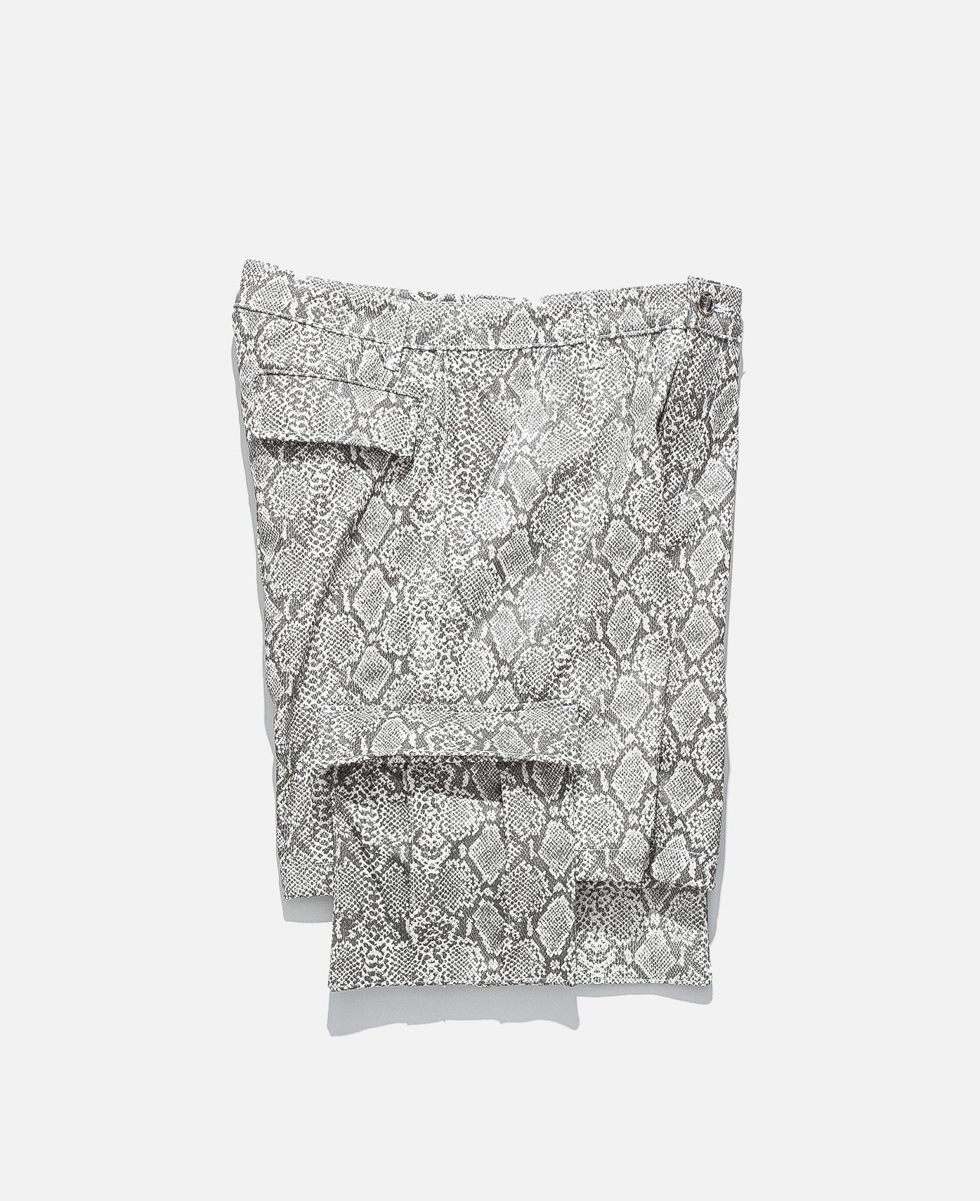 Faux Leather Snakeskin Cargo Short (White)