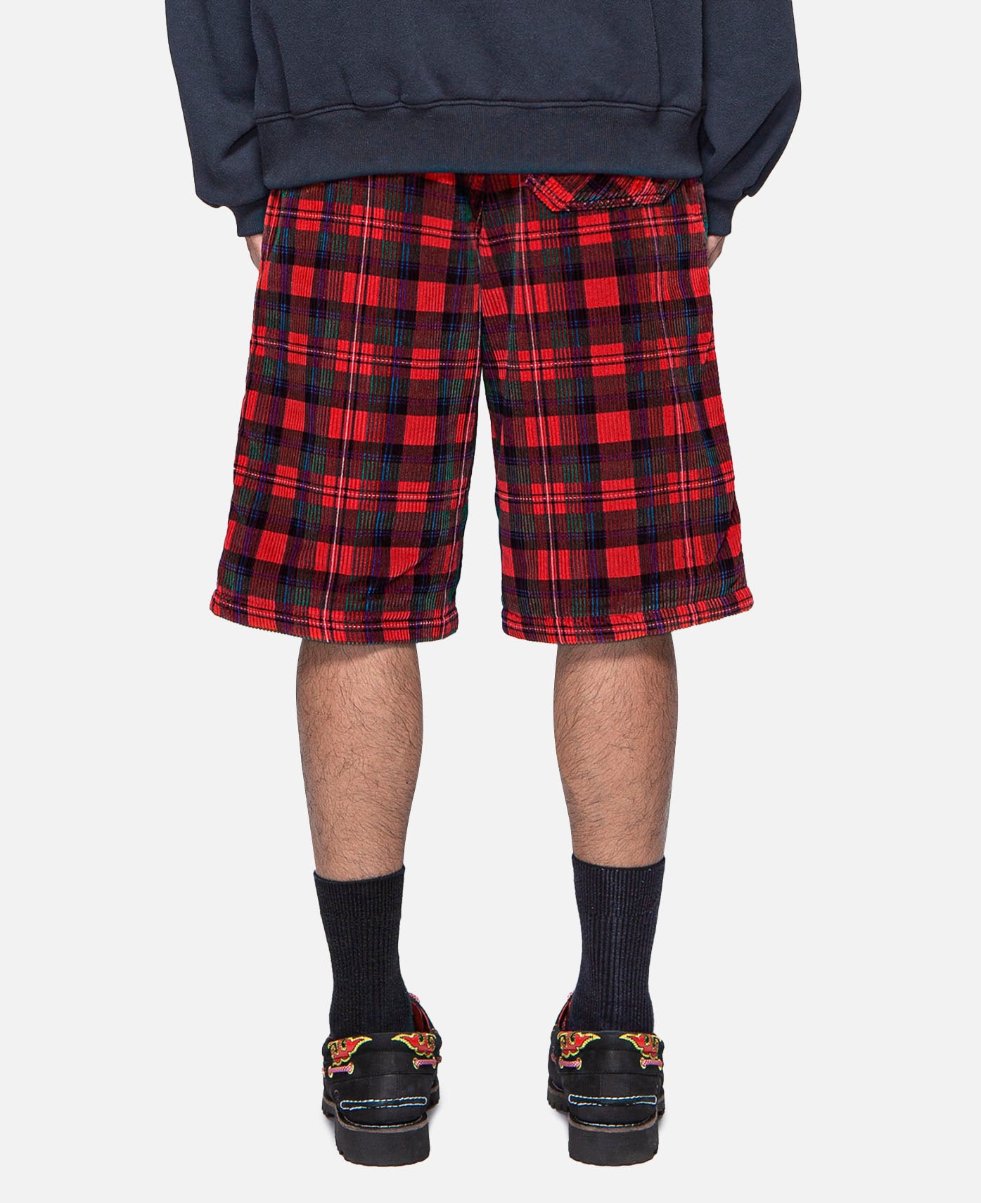 Unisex Plaid Corduroy Woven Shorts  (Red)
